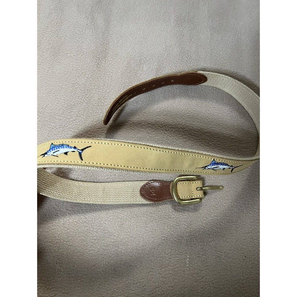 Leather Man Ltd Marlin Belt Mens 34 Tan Leather Brass Fisherman Core USA